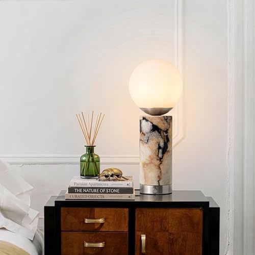 Brightech Aspen LED Table Lamp - USB Port Bedside Reading & Desk Lamp with Ambient Lighting - Marble Finish Globe Shade - Nickel - Image 5