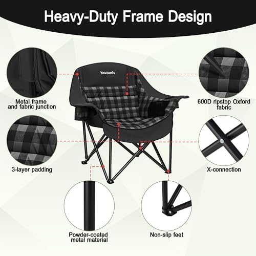 Youtanic Oversized Large Padded Camping Chair, 400 lbs Foldable Lawn Chair - Image 4