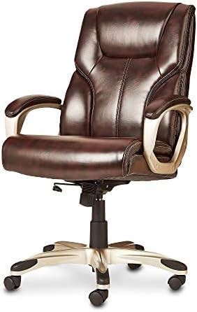 Amazon Basics Executive Home Office Desk Chair with Padded Armrests, Adjustable Height and Tilt, Rolling Swivel Chair, 275 Pound Capacity, Brown and Gold - Image 6