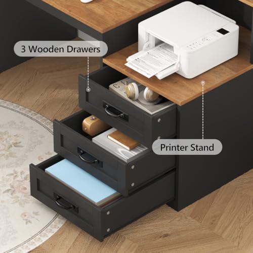 65" Farmhouse Computer Desk with Drawers and Printer Stand for Home Office - Image 5