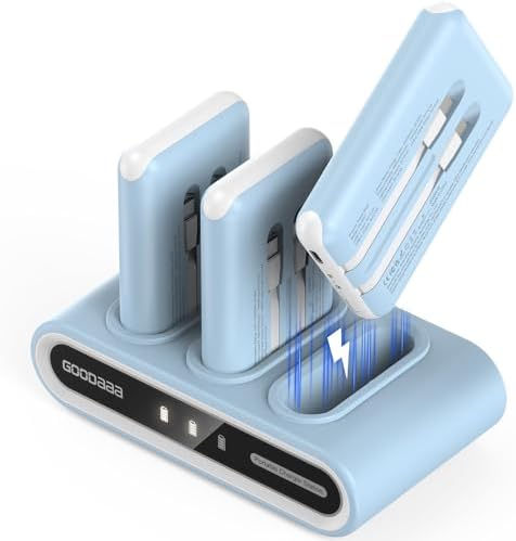 GOODaaa Portable Charger, 3-Pack 10000mAh Slim Power Bank Built in Cables, 3 Outputs 1 Inputs Family Power Hub for All Mobile Devices, Charging Station Set Includes 140 DlY Stickers, for Home,Office by GOODaaa