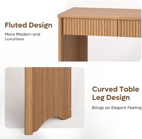 Bestier 40-Inch Fluted Wood Computer Desk with 2 Silent Drawers, Light Wood - Image 3