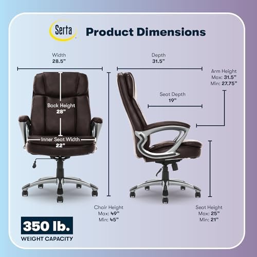Serta Ergonomic Big and Tall Executive Office Chair Lumbar Support, Leather - Image 3