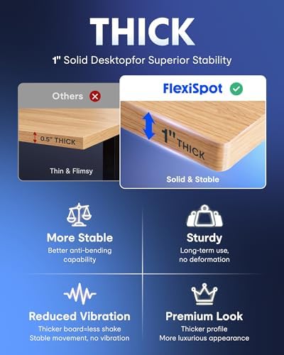 FLEXISPOT EN1 One-Piece Standing Desk, Electric Adjustable with 4 Memory Presets, 176 LBS Capacity, Stable & Quiet, Seamless Desktop for Home Office & Dual Monitors, 55"x28" Maple - Image 3