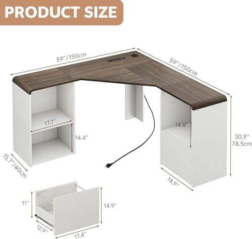 59'' Reversible L-Shaped Computer Desk, White - Image 2
