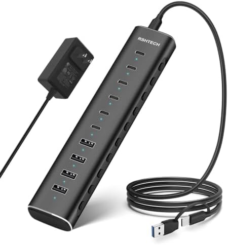 RSHTECH 10-Port Powered USB C 3.2 Hub 60W with 10Gbps USB 3.2 Ports(6C+4A) by RSHTECH