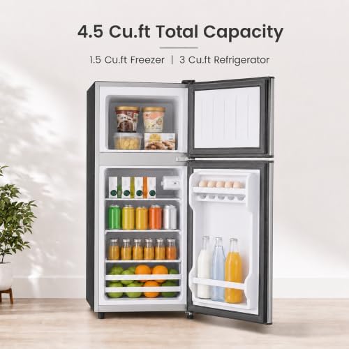 4.5 Cu.Ft Mini Fridge with Freezer, 2-Door Compact Refrigerator for Dorm/Office/Bedroom, Energy Efficient & Quiet, Silver - Image 3