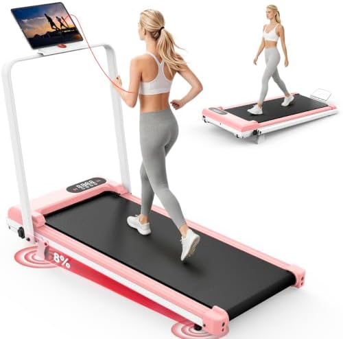 Pink Walking Pad Portable Treadmill with Incline 8% Small Walking Pad Handle Bar Under Desk for Home Office Mini Treadmill with 2.5HP Ultra Quiet <40dB 0.62~5 MPH Compact Foldable 320 lb Capacity by HomeFitnessCodeTreadmill