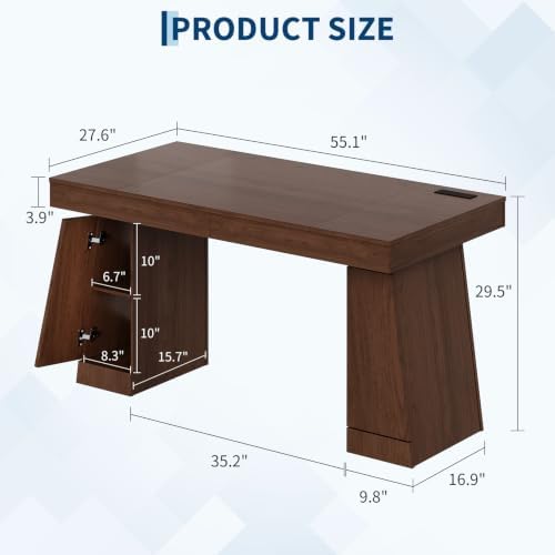55" Executive Desk with Power Outlet, Storage Cabinet - Image 2