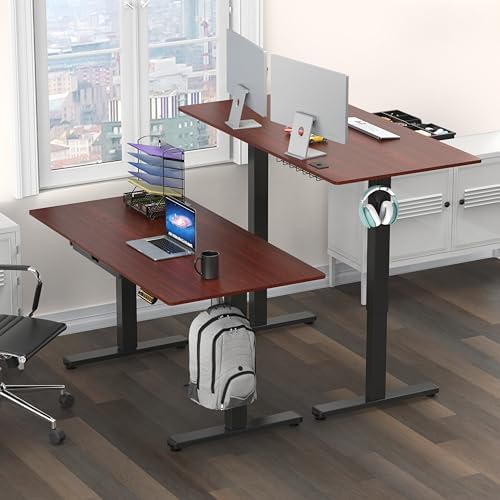 SHW 55 x 28 Electric Height Adjustable Standing Desk w/Drawer, Cherry - Image 2