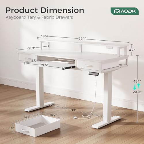 AODK 55 Inch Electric Standing Desk with Drawers & Keyboard Tray, White - Image 3