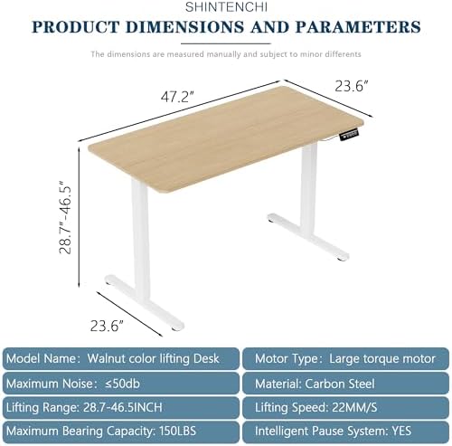 Shintenchi Standing Desk, Height Adjustable Electric Sit Stand up Desk, Ergonomic Rising Computer Table, 48x24 Inch Modern Lift Gaming Desk Workstation for Home Office, White & Walnut - Image 3