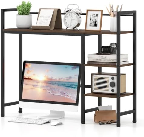 GIANTEX Desktop Bookshelf, 38.5" Dorm Desk Hutch for 27" Monitor (Brown) by Giantex