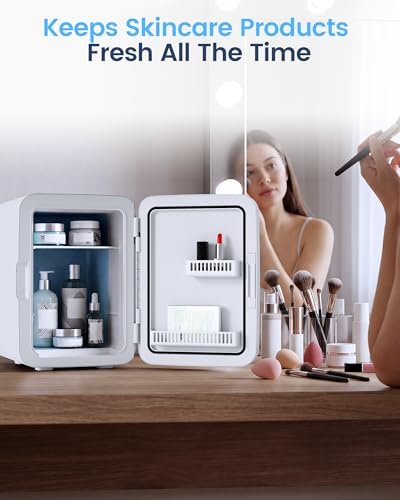 Electactic 10L Compact Mini Fridge, 2.6 Gal Portable Small Refrigerator with AC/DC Adapters, Quiet Personal Desktop Fridge for Skincare, Cosmetics, Makeup, Beverage & Food, Classic White - Image 6