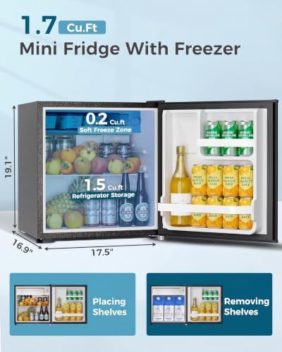 Feelfunn 1.7 Cu.Ft Mini Fridge with Freezer, Small Refrigerator, Black - Image 2