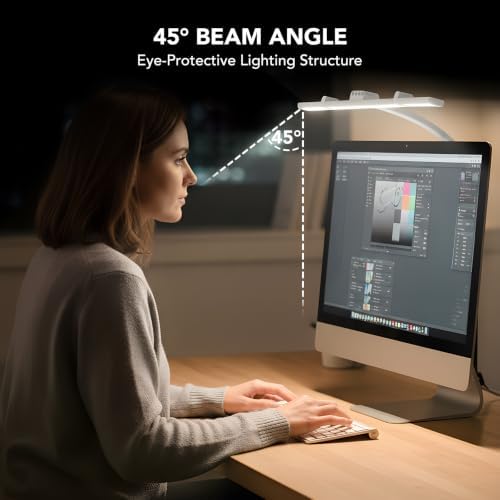 LED Desk Lamp for Home Office with Base, 28.2" Adjustable Gooseneck Swing Arm Bright Desk Light, Dimmable Architect Table Lamp for Desktop Computer Light, Reading, Study, Workbench（White） - Image 6