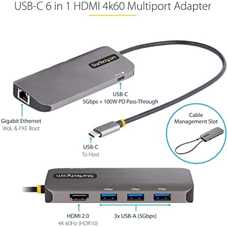 StarTech 6-in-1 USB-C Hub, 4K HDMI HDR10, 3X USB-A 5Gbps, GbE, 100W - Image 3