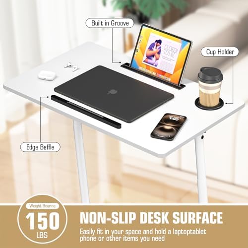 Eocnrhe Treadmill Desk, Mobile Small Standing Desk with Wheels for Walking Pad, Portable Table for Laptop, Rolling Table Adjustable Height, Bedside Table，White - Image 6