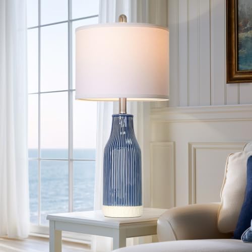 24.5" Blue Ceramic Table Lamps Set of 2 for Bedroom, Modern Table Lamps for Living Room End Table, Small Farmhouse Bedside Lamps for Nightstands (2 LED Bulbs Included) - Image 3