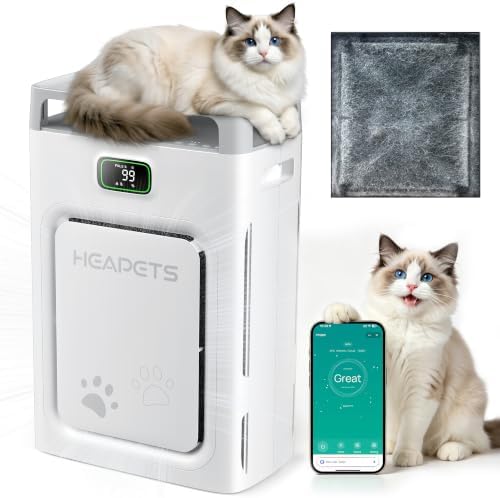 Pet Air Purifier for Home 2500 Sq Ft, H13 HEPA Double-Sided Filter with Washable Pre-filter,APP Control,for Pet Hair Dander Odor Allergies Smoke Dust,PM2.5 Air Quality Monitor,Auto Mode,P358 Cat Perch by Heapets