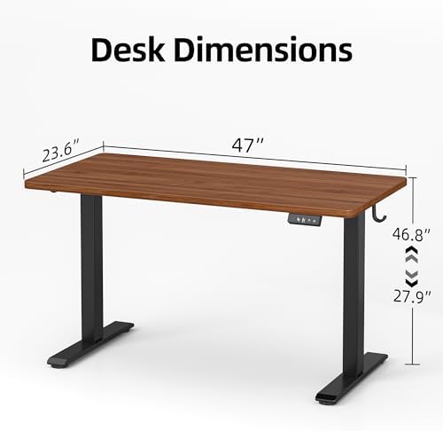 TIQLAB Electric Standing Desk, 47 * 24 Inches Adjustable Height Stand up Desk,Sit Stand Home Office Table with Splice Board, Black Walnut - Image 3