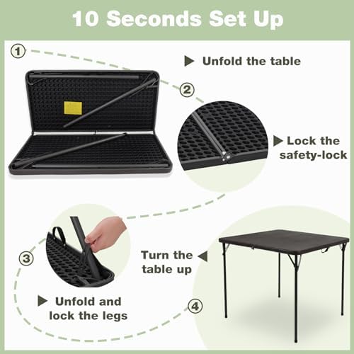34" Square Folding Table for 4 Person, 330lbs Weight Capacity Foldable Table with HDPE Tabletop & Heavy-Duty Steel Legs, Portable Picnic Table for Indoor Outdoor Parties, Camping, Coffee Woodgrain - Image 6