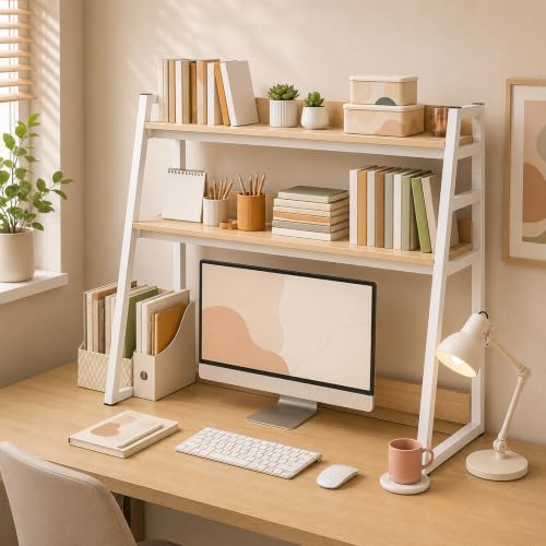 3 Tires Desktop Hutch Bookshelf, Desktop Bookshelf by Unknown