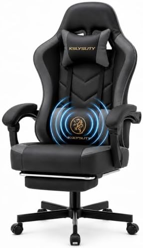 Office Desk Computer Gaming Chair for Adults, Ergonomic High Back Gamer Chair with Massage and Pocket Spring Cushion, Swivel Comfy Video Game Chairs with Footrest and Lumbar Support (Black Grey) by Wismestr