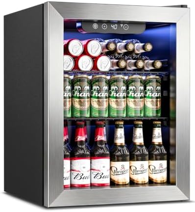 Feelfunn 68 Can Beverage Refrigerator, 1.7CuFt Mini Fridge with Glass Door by Feelfunn