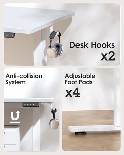 TIQLAB Height Adjustable Electric Standing Desk, 40 x 24 inch, Sit Stand Up Desk, Splice Board, Computer Home Office Desk, White Top - Image 6