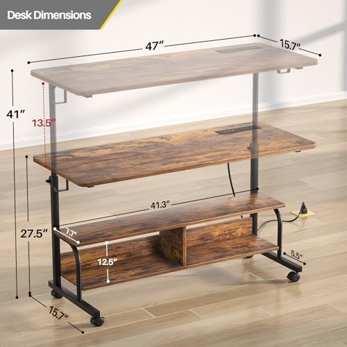 Armocity 47" Rolling Standing Desk with Charging Station for Couch Bed - Image 3