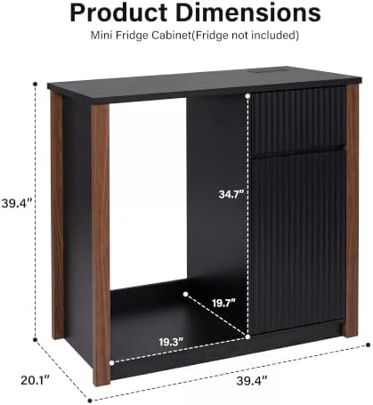 Mini Fridge Cabinet with Storage & Power Outlet, Coffee Bar Cabinet, Black - Image 2