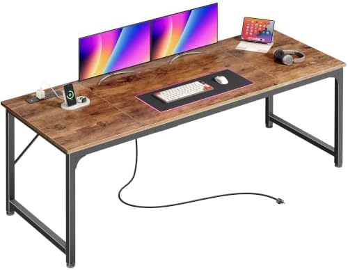 PRAISUN 70 x 24 Inch Computer Desk with Power Outlets & USB-C, Rustic Brown by PRAISUN