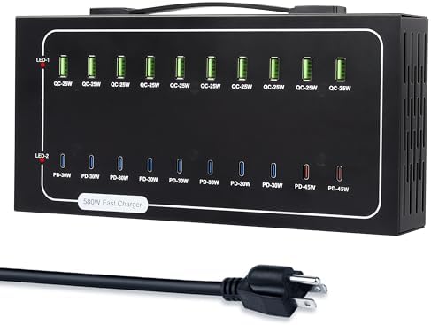20 Port 580W USB Charging Station, Dual PD-45W USB C Charger Block by Yoodarmx