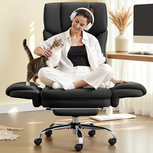 FelixKing Big and Tall Office Chair, 400LBS Wide Leather Executive Chair, Reversible Armrest for Pets Criss Cross Legged, 135° Reclining High Back Gaming Desk Chair with Lumbar Support Footrest, Black by FelixKing