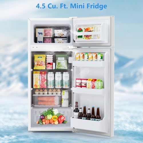 Electactic 4.5 Cu.Ft Mini Fridge with Freezer, 2-Door Compact Refrigerator With 2 Removable Shelves, 3 Level Adjustable Thermostat, Quiet Efficient for Kitchen, Office, Dorm, Apartment-Classic White - Image 2