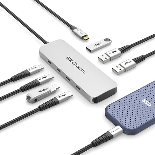 USB C Hub Docking Station 7 in 1 with 3 Gen 2 10Gbs Ports, 3 USB A 3.0 Ports, 1 USB C Power Delivery 3.0 with 5Gbs Data, Compatible with MacBook/Dell/HP/Lenovo Laptops by EZQuest