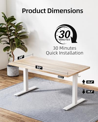 TIQLAB 55 * 28 Inches Standing Desk, Adjustable Height Stand up Desk,Sit Stand Home Office Table with Splice Board, Maple - Image 4