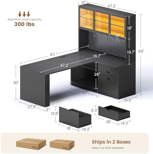 SEDETA L Shaped Corner Gaming Desk with 3 Wood Drawer and Large Bookshelf - Image 2