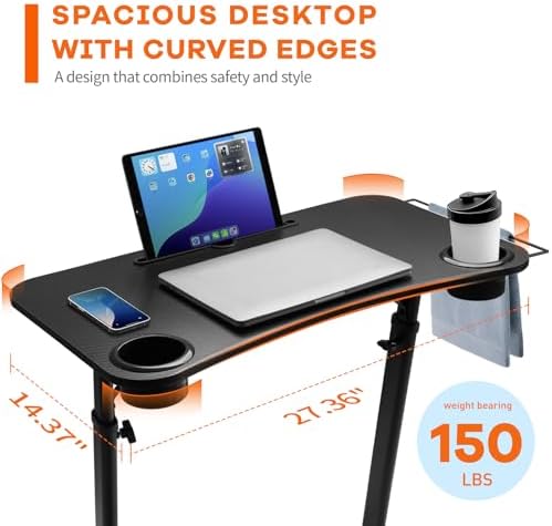 Treadmill Desk, Small Standing Desk for Walking Pad, 30-47 Inch Adjustable Height Walking Pad Stand for Treadmill, Portable Standing Table for Bike and Home Office Work - Black - Image 3