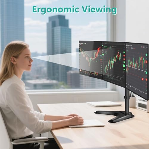 WALI Freestanding Triple Monitor Stand for 13-27 inch Screens，22lbs per Arm - Image 4