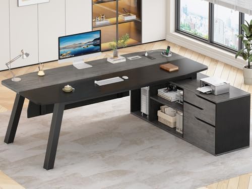 SEDETA 71" L Shaped Executive Desk with File Cabinet & Power Outlet by SEDETA