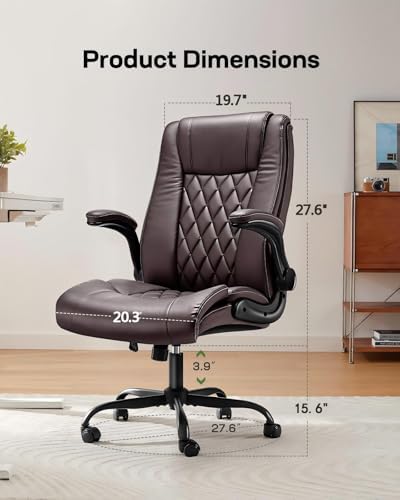 Marsail Executive Office Chair Ergonomic Desk Chair with Flip-up Armrests PU Leather Height-Adjustable Swivel Rolling Brown - Image 2