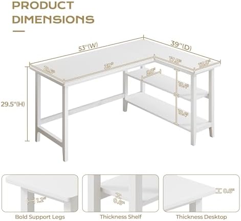 IOTXY 53" Reversible L-Shaped Office Desk with Storage Shelves, White - Image 2