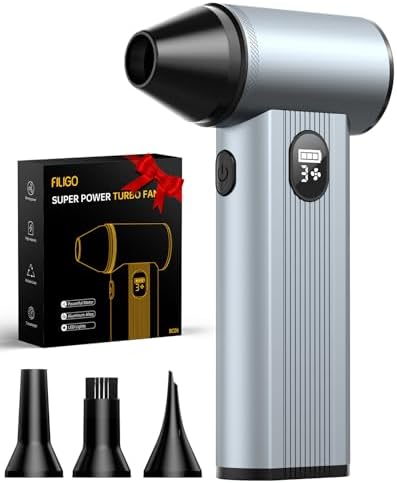 Compressed Air Duster with150,000RPM Brushless Motor, 8000mAh Battery, LED Light, 4-Gear Adjustable Electric Air Blower for Home, Car, Computer, Outdoor, Camera Len by Unknown