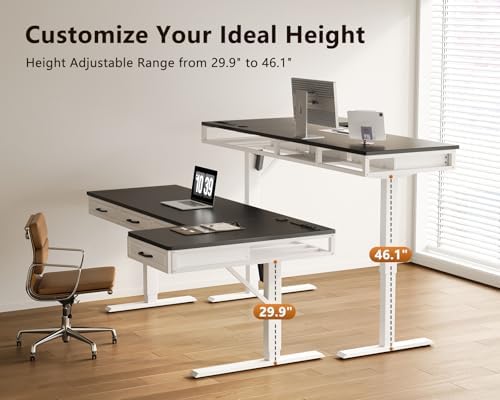 OffiGo 63 Inch L Shaped Standing Desk with 4 Wooden Drawers, White+Black - Image 5
