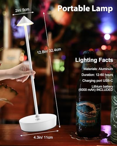LED Cordless Table Lights Rechargeable 6000mAh Battery Outdoor Desk Lamp - Image 4