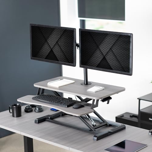 VIVO Gray 32 in Standing Desk Converter with Monitor Stand, DESK-V000K-M2G - Image 2
