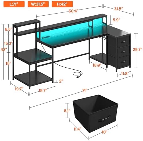 EnHomee 71" L Shaped Gaming Desk with Long Integrated Monitor Shelf - Image 2