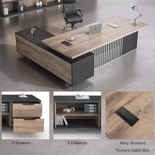 Executive Desk with Privacy Panel, Large Office Desk for Small Business, Computer Desk with Drawers & Storage Cabinets, Thick One-Piece Tabletop (Left Return, 78.7") - Image 5